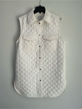 Love Tree Quilted Sleeveless Shirt Vest in White
